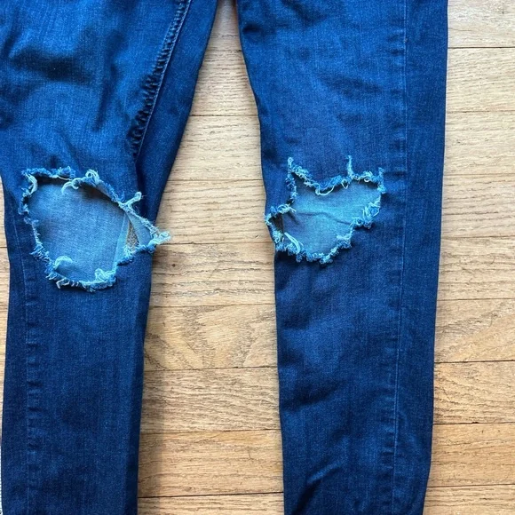 Free People Dark Blue Distressed Skinny Jeans - Picture 2 of 5
